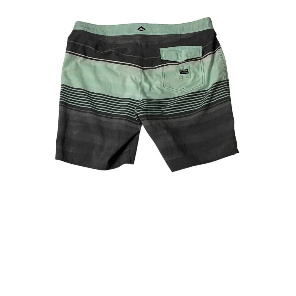 O'Neill Men Size 38 Stripped Mint Gray Back Pocket Swim Stretch‎ Board Shorts